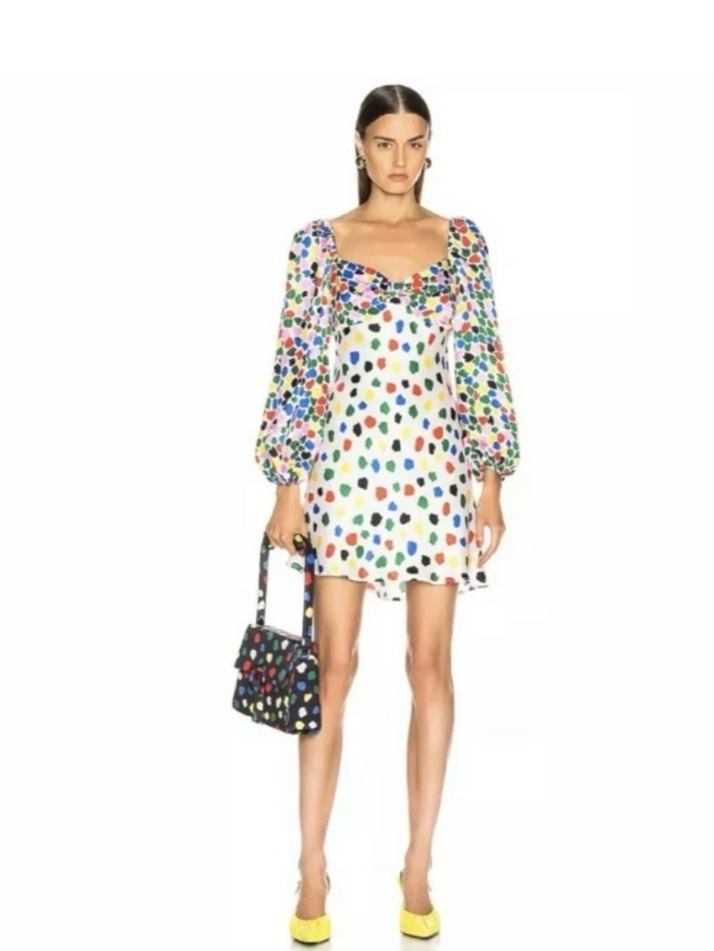 RIXO Women’s Paris Dress Sz XXS Polka Dot Multicolored Silk Blend Mini